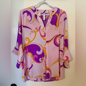 Dear Scarlett “Faith” Women’s Floral V-Neck Blouse - Pink & Lavender